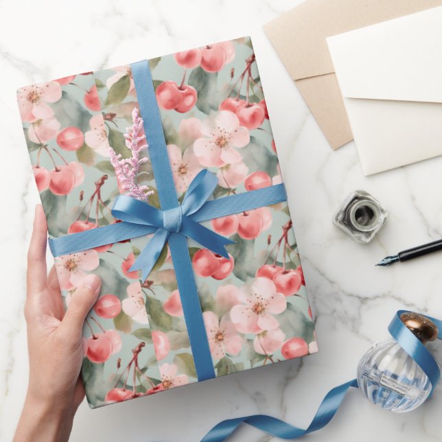 Körsbärsblommor och körsbär Vårkonst  Presentpapper (Gifting)