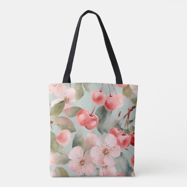 Körsbärsblommor och körsbär Vårkonst  Tygkasse (Baksida)