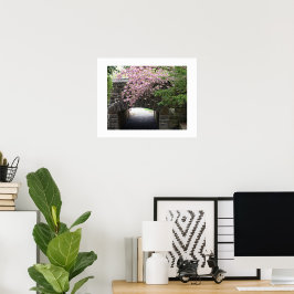 Körsbärsblommor och stenbro foto poster