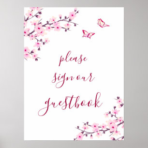 Körsbärsblommor Rosa Vit Bröllop Gästbok Poster