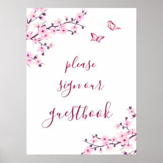 Körsbärsblommor Rosa Vit Bröllop Gästbok Poster