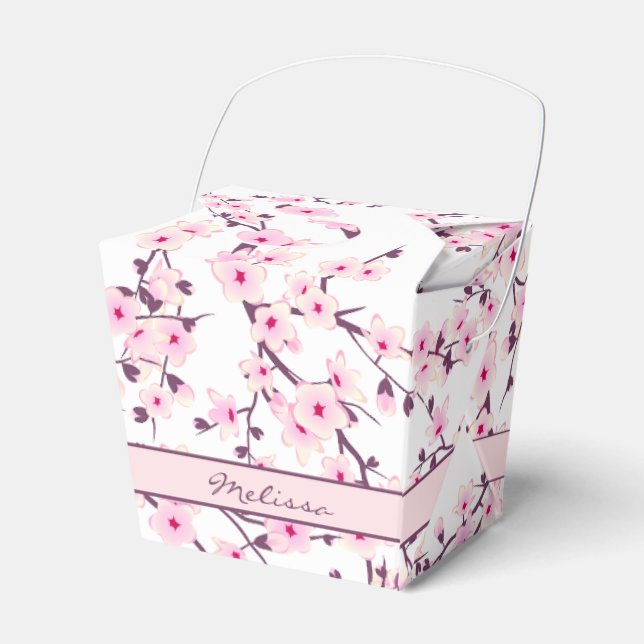Körsbärsblommor Rosa Vitt Blommotiv med namn Presentaskar (Framsidan Sidan)