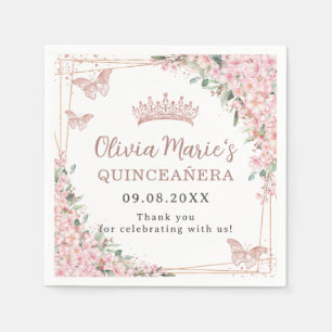 Körsbärsblommor Rose Guld Fjärilar Quinceanera Pappersservett