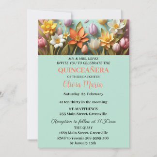 Körsbärsblommor Roséguld Fjärilar Quinceañera Inbjudningar