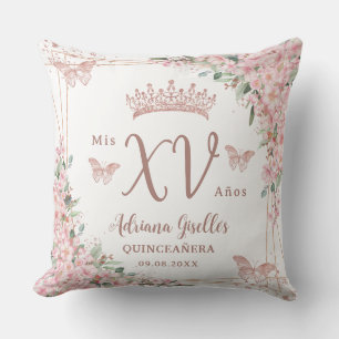 Körsbärsblommor Roséguld Fjärilar Quinceanera Kudde