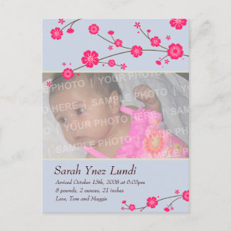 Körsbärsblommors födelseannonsering meddelande vykort