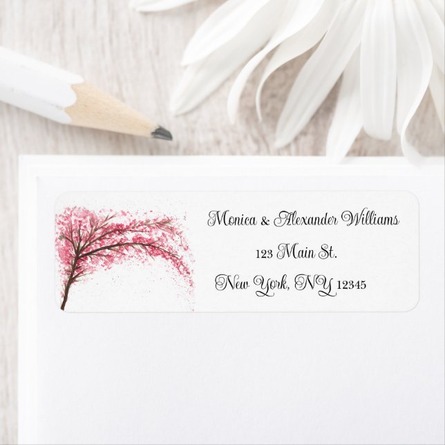 Körsbärsblomning Akvarell Rosa Returadress Etikett (Insitu)