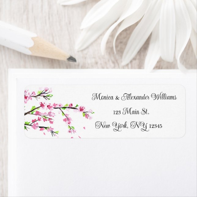 Körsbärsblomning Akvarell Rosa Returadressetikett Returadress Etikett (Insitu)