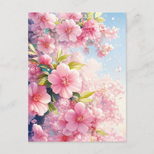Körsbärsblomning Blomma Akvarell Blommig Natur Vykort (Framsida)