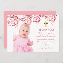 Körsbärsblomning Blommig Foto Kors Flicka Dop Tack Kort