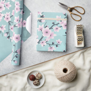 Körsbärsblomning Blommigt Dammrosa Akvamarin Presentpapper