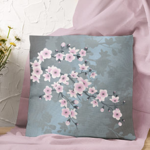 Körsbärsblomning Blommigt Dammrosa Dammblå Kudde