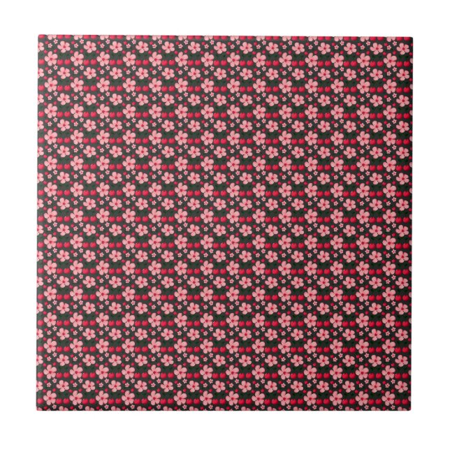 Körsbärsblomning blomster mönster, rosa blommor kakelplatta (Framsidan)