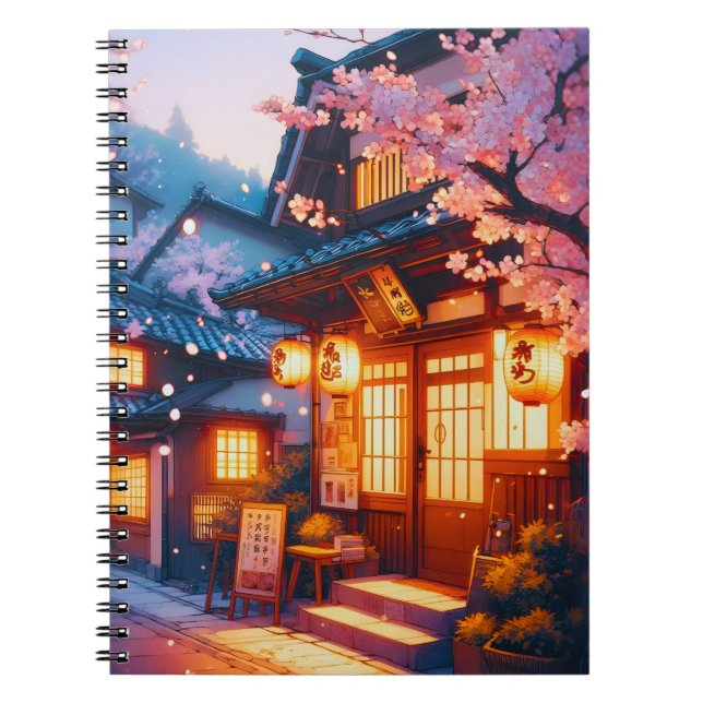 Körsbärsblomning natt i gamla Japan Anteckningsbok (Framsidan)