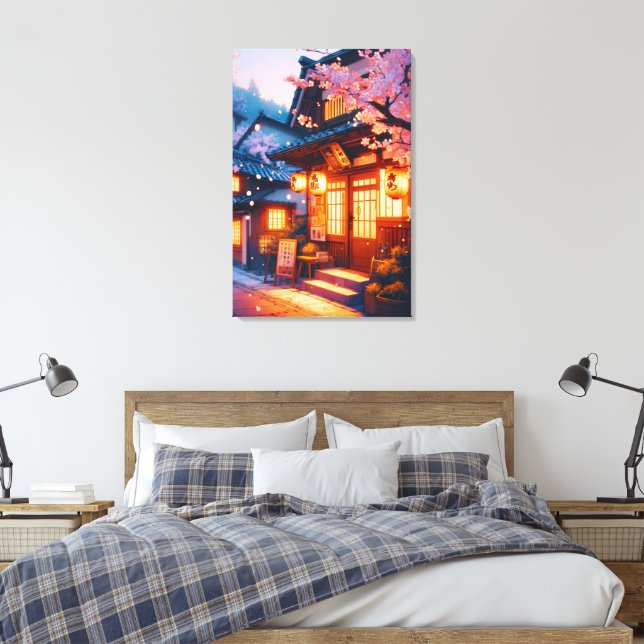 Körsbärsblomning natt i gamla Japan Canvastryck (Insitu (sovrum))