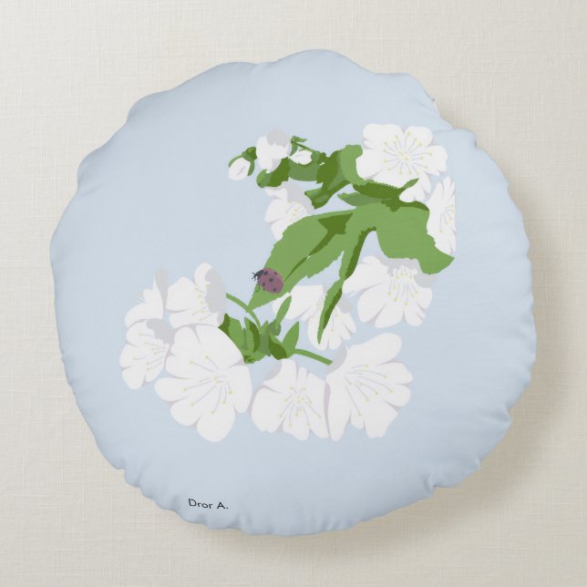 Körsbärsblomning Rund Kudde (Baksidan)