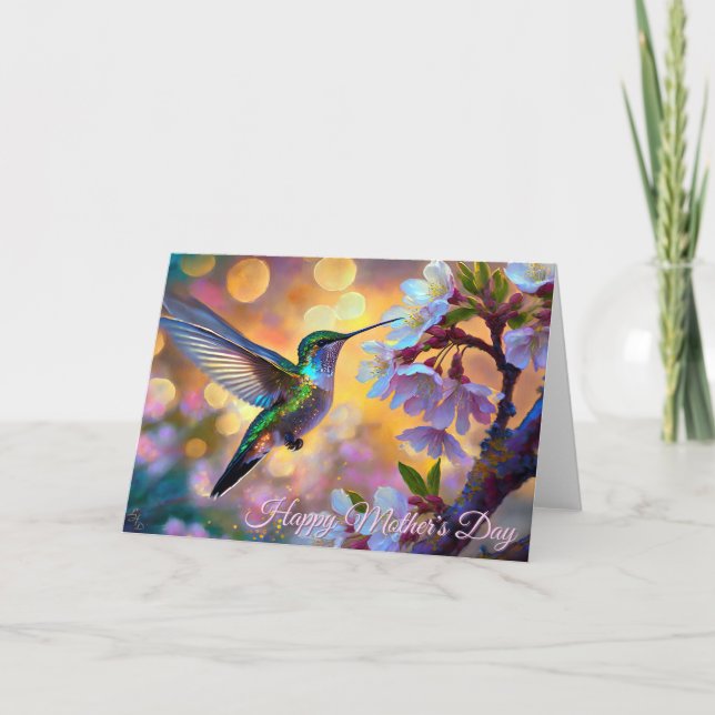 Körsbärsblomning Soluppgång Morsdag Kolibri Kort (Framsida)