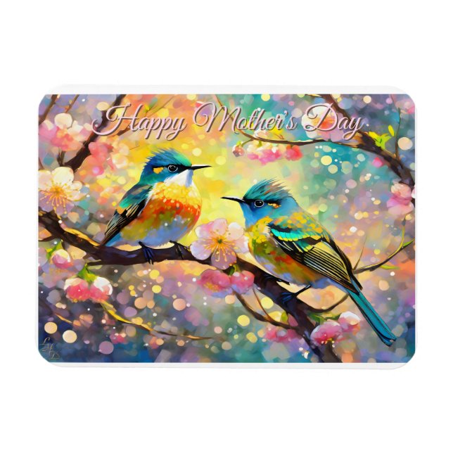 Körsbärsblomning Soluppgång Morsdag Sångfåglar Magnet (Horisontell)