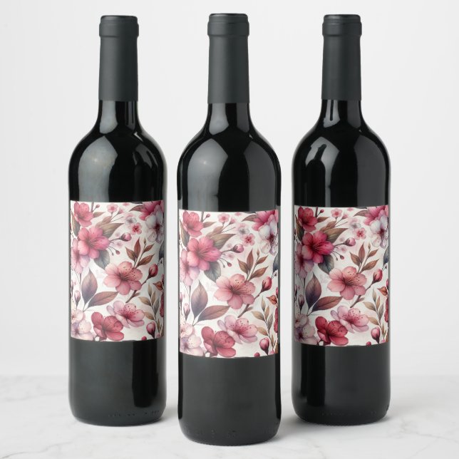 Körsbärsblomning Vinflaska Etikett (Flaskor)