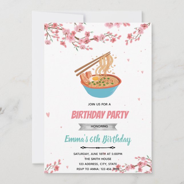 Körsbärsblomningssläpparty ramenfest inbjudningar (Framsida)
