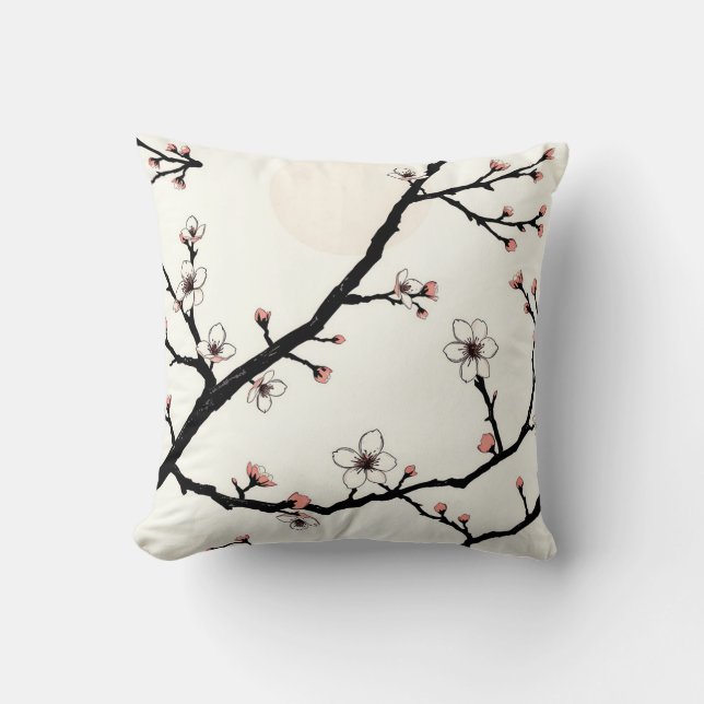 Körsbärsblomsmåne Minimalt Mönster Kudde (Framsida)