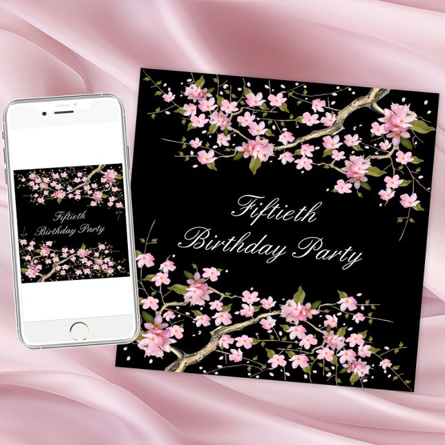 Körsbärsblomst kvinnas 50-årsfest inbjudningar (Cherry blossom any occasion invitation. Instant download and printed invitations available.)