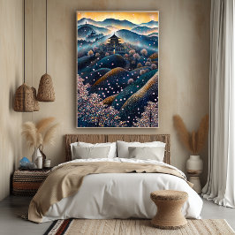 Körsbärsblomstemplet i pointillistisk stil poster