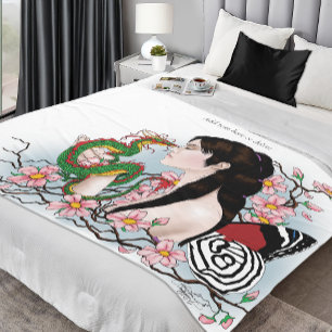 Körsbärsblomster Drak Serenitet Asiatisk Älva Fleecefilt