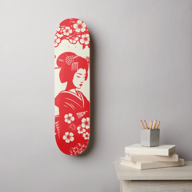 Körsbärsblomster Geisha II Skateboard (Väggkonst)