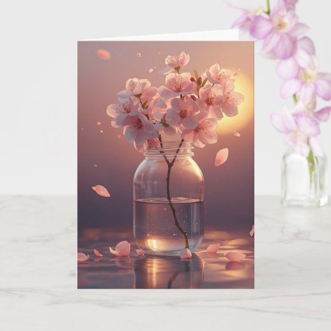 Körsbärsblomster Postkort - Elegant Handritad Saku Kort (Orkide)