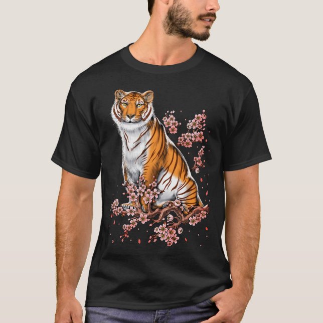 Körsbärsblomster Tiger T Shirt (Framsida)