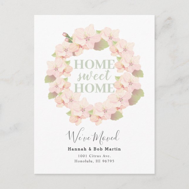 Körsbärsblomsterkrans Rosa & Vit Flytt Meddelande Vykort (Framsida)