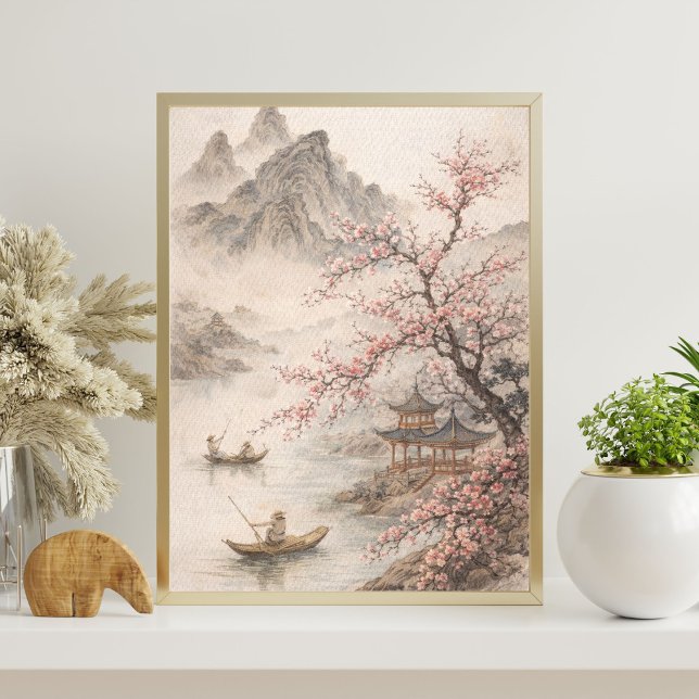 körsbärsblomsterlandskap | asiatisk bergskonst poster (Skapare uppladdad)
