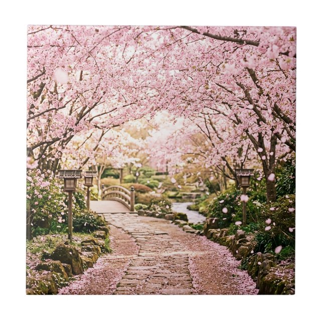 Körsbärsblomstrande träd kakelplatta (Framsidan)