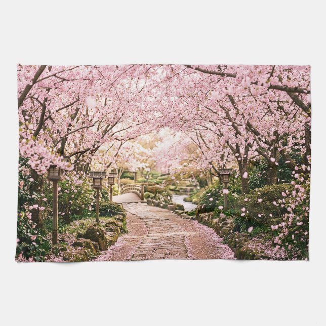 Körsbärsblomstrande träd kökshandduk (Horisontell)
