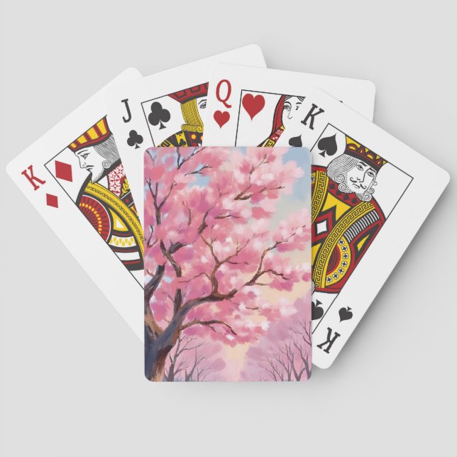 Körsbärsblomstrande Träd Rosa Blommig Målning Casinokort (Baksidan)