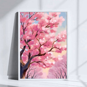 Körsbärsblomstrande Träd Rosa Blommig Målning Kons Poster