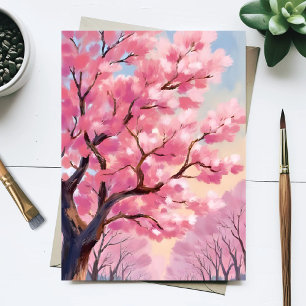 Körsbärsblomstrande Träd Rosa Blommig Målning Vykort