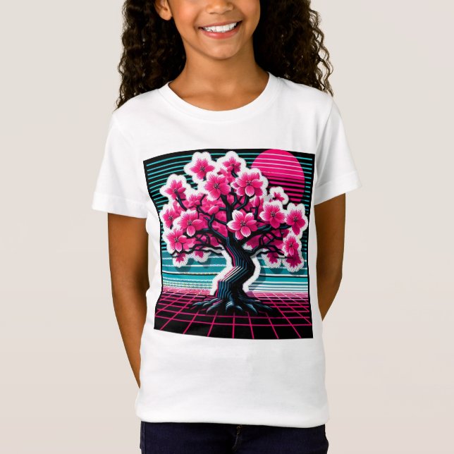 Körsbärsblomstrande Träd Synthwave 803 T Shirt (Framsida)