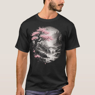 Körsbärsblomstrande Träd Vattenfall Zen Japansk Na T Shirt
