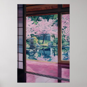 Körsbärsblomstrande Trädgård Konsttryck Japansk Te Poster
