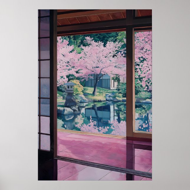 Körsbärsblomstrande Trädgård Konsttryck Japansk Te Poster (Framsidan)