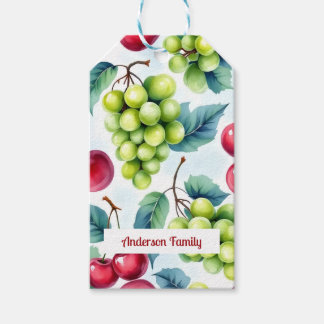 Körsbärsdruvor av grönt Red Fruit Mönster Presentetikett