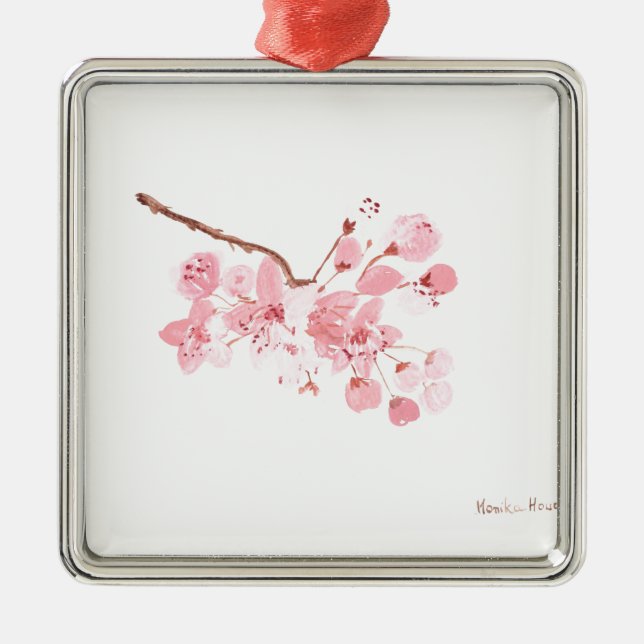 körsbärsfärgens blommar vattenfärg rosa träd Japan Julgransprydnad Metall (Framsidan)