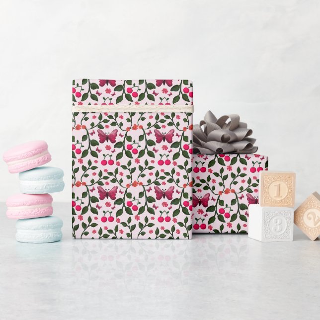 Körsbärsfladdermossa Blommigt Sömlöst Mönster Presentpapper (Baby Shower)
