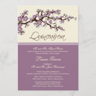 Körsbärsinbjudan Quinceanera Blommar (lila) Inbjudningar