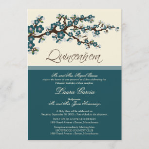Körsbärsinbjudan Quinceanera Blommar (teal) Inbjudningar