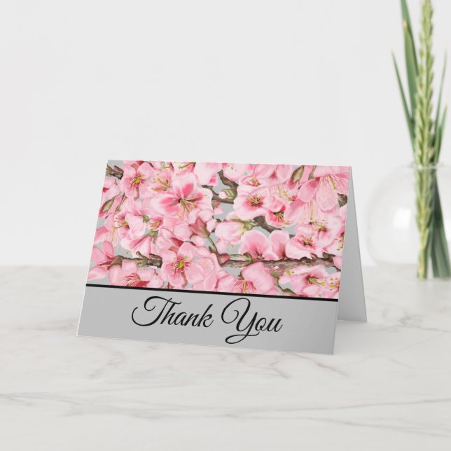 Körsbärskort med blått tackkort för blommar (Framsida)