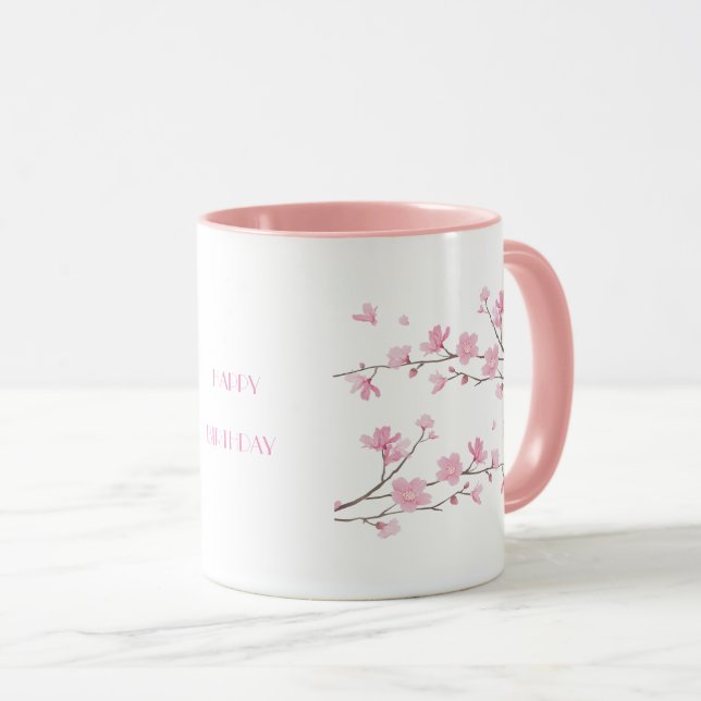Körsbärsröd blommar - Genomskinlig-LYCKLIG Mugg (Framsida höger)