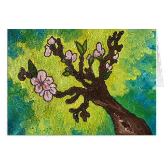 Körsbärsröd blommar hälsningskort (Framsidan Horizontal)